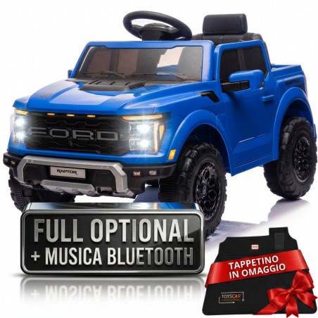 Auto Elettrica Bambini Ford Raptor 12V con Telecomando Porte Apribili, Bluetooth Luci LED e Tappetini Blue