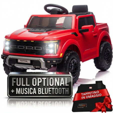 Auto Elettrica Bambini Ford Raptor 12V con Telecomando Porte Apribili, Bluetooth Luci LED e Tappetini Rosso