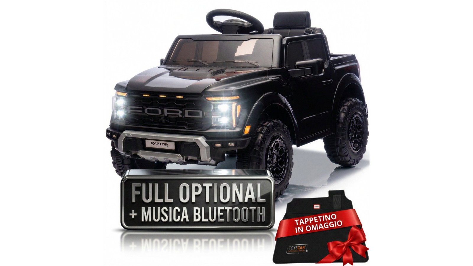 Auto Elettrica Bambini Ford Raptor 12V con Telecomando Porte Apribili, Bluetooth Luci LED e Tappetini