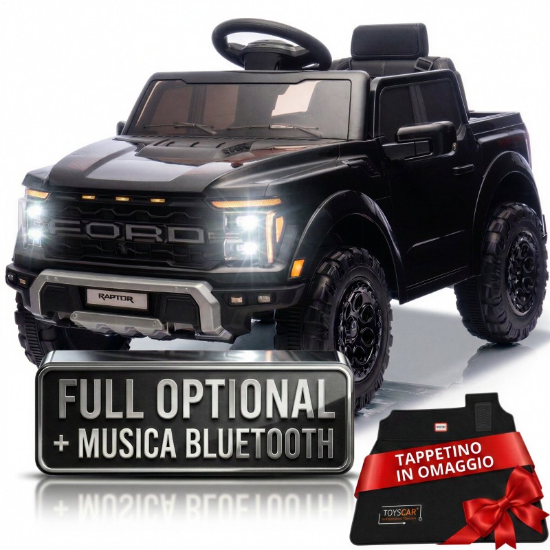 Auto Elettrica Bambini Ford Raptor 12V con Telecomando Porte Apribili, Bluetooth Luci LED e Tappetini