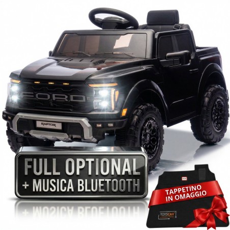 Auto Elettrica Bambini Ford Raptor 12V con Telecomando Porte Apribili, Bluetooth Luci LED e Tappetini