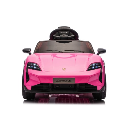 Auto Elettrica Bambini 12V Porsche Taycan Turbo S con Telecomando Porte Apribili, Bluetooth Luci LED e Tappetini Rosa