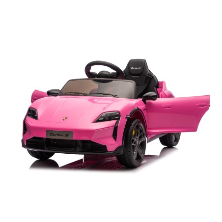 Auto Elettrica Bambini 12V Porsche Taycan Turbo S con Telecomando Porte Apribili, Bluetooth Luci LED e Tappetini Rosa