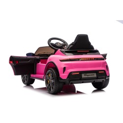 Auto Elettrica Bambini 12V Porsche Taycan Turbo S con Telecomando Porte Apribili, Bluetooth Luci LED e Tappetini Rosa