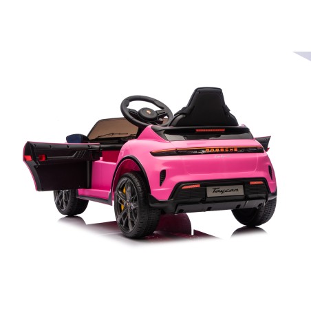 Auto Elettrica Bambini 12V Porsche Taycan Turbo S con Telecomando Porte Apribili, Bluetooth Luci LED e Tappetini Rosa
