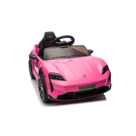 Auto Elettrica Bambini 12V Porsche Taycan Turbo S con Telecomando Porte Apribili, Bluetooth Luci LED e Tappetini Rosa