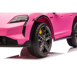 Auto Elettrica Bambini 12V Porsche Taycan Turbo S con Telecomando Porte Apribili, Bluetooth Luci LED e Tappetini Rosa