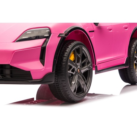 Auto Elettrica Bambini 12V Porsche Taycan Turbo S con Telecomando Porte Apribili, Bluetooth Luci LED e Tappetini Rosa