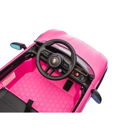 Auto Elettrica Bambini 12V Porsche Taycan Turbo S con Telecomando Porte Apribili, Bluetooth Luci LED e Tappetini Rosa
