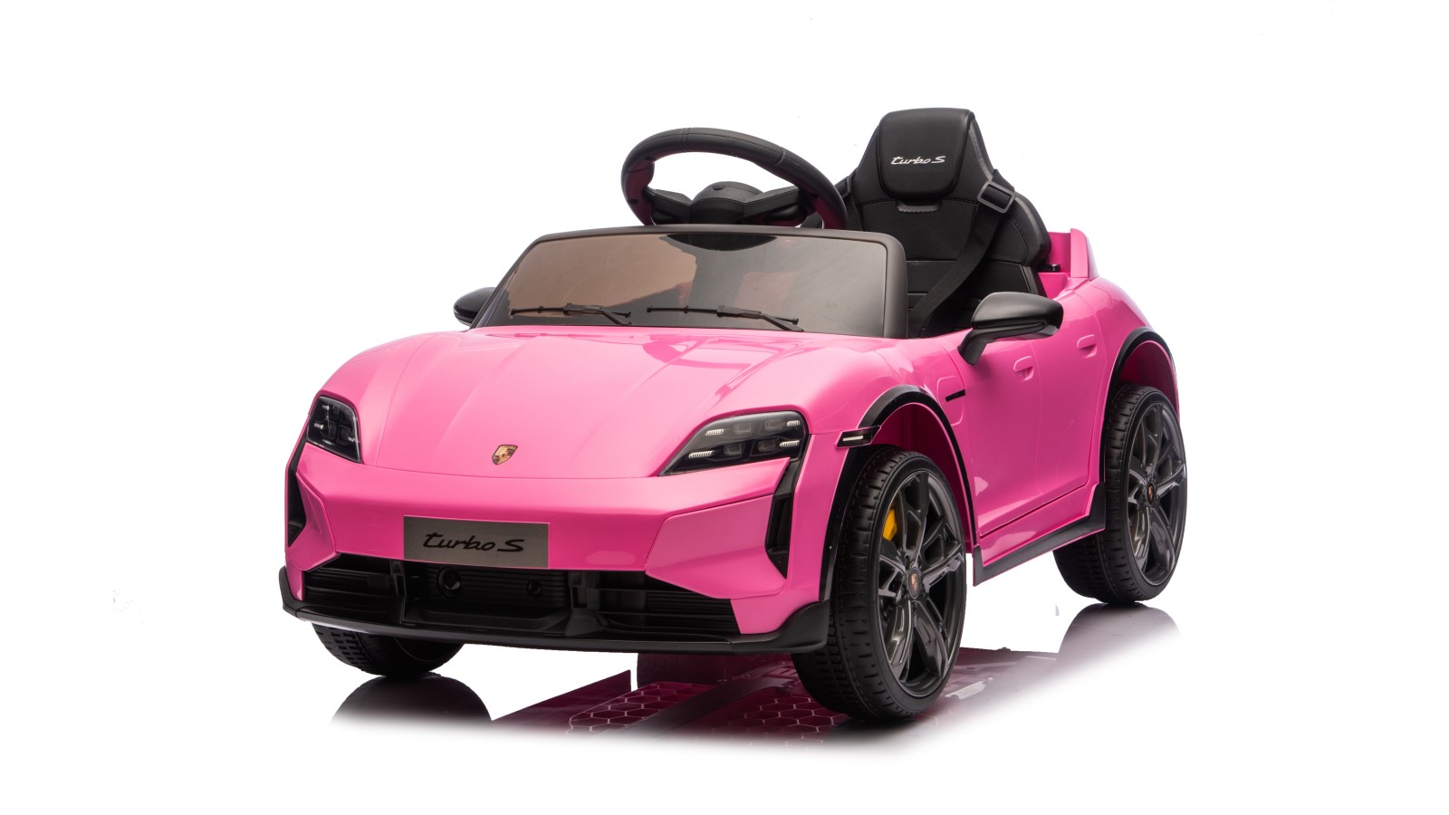 Auto Elettrica Bambini 12V Porsche Taycan Turbo S con Telecomando Porte Apribili, Bluetooth Luci LED e Tappetini Rosa