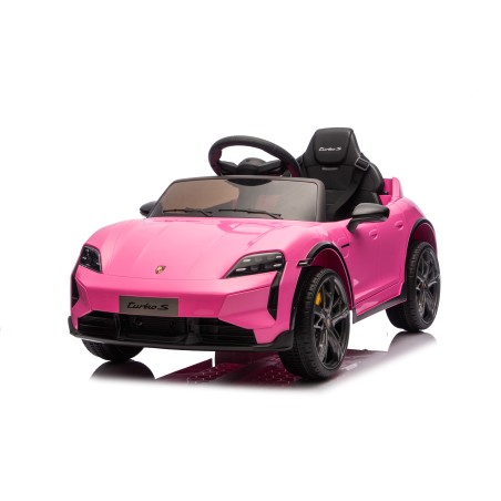 Auto Elettrica Bambini 12V Porsche Taycan Turbo S con Telecomando Porte Apribili, Bluetooth Luci LED e Tappetini Rosa