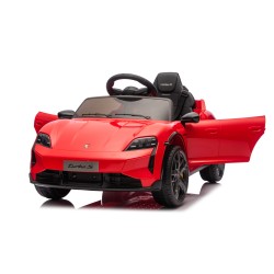 Auto Elettrica Bambini 12V Porsche Taycan Turbo S con Telecomando Porte Apribili, Bluetooth Luci LED e Tappetini Rossa