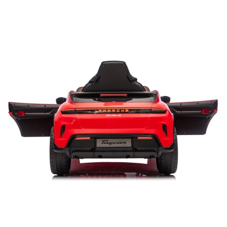 Auto Elettrica Bambini 12V Porsche Taycan Turbo S con Telecomando Porte Apribili, Bluetooth Luci LED e Tappetini Rossa