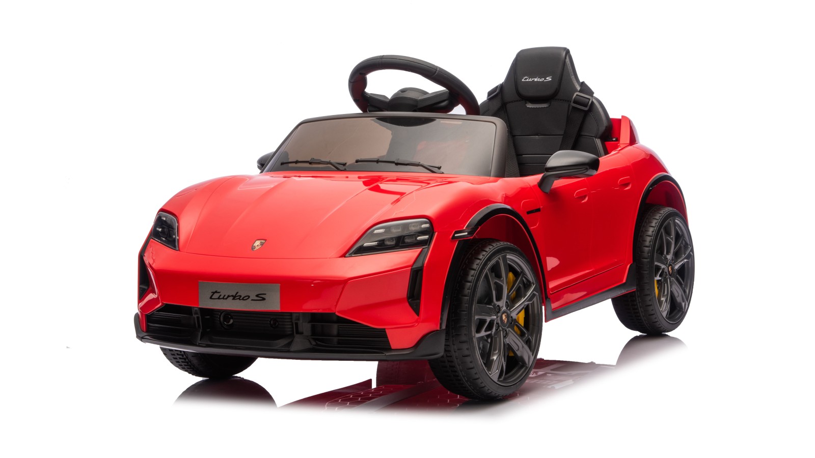 Auto Elettrica Bambini 12V Porsche Taycan Turbo S con Telecomando Porte Apribili, Bluetooth Luci LED e Tappetini Rossa