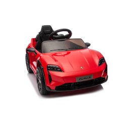 Auto Elettrica Bambini 12V Porsche Taycan Turbo S con Telecomando Porte Apribili, Bluetooth Luci LED e Tappetini Rossa