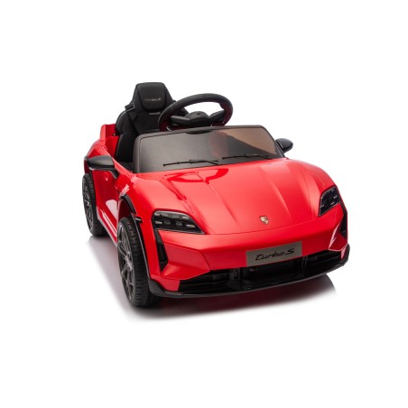 Auto Elettrica Bambini 12V Porsche Taycan Turbo S con Telecomando Porte Apribili, Bluetooth Luci LED e Tappetini Rossa