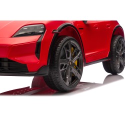 Auto Elettrica Bambini 12V Porsche Taycan Turbo S con Telecomando Porte Apribili, Bluetooth Luci LED e Tappetini Rossa
