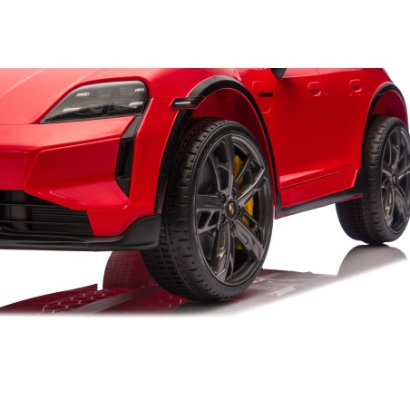 Auto Elettrica Bambini 12V Porsche Taycan Turbo S con Telecomando Porte Apribili, Bluetooth Luci LED e Tappetini Rossa