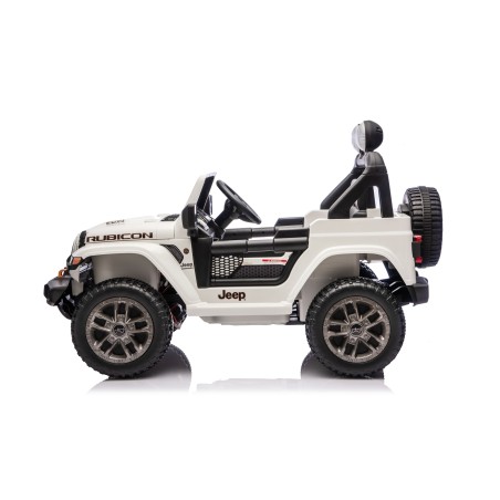 Auto Macchina Elettrica NEW Jeep Wrangler Rubicon 12V per Bambini porte apribili Con telecomando Full accessori Tappetini Bianca