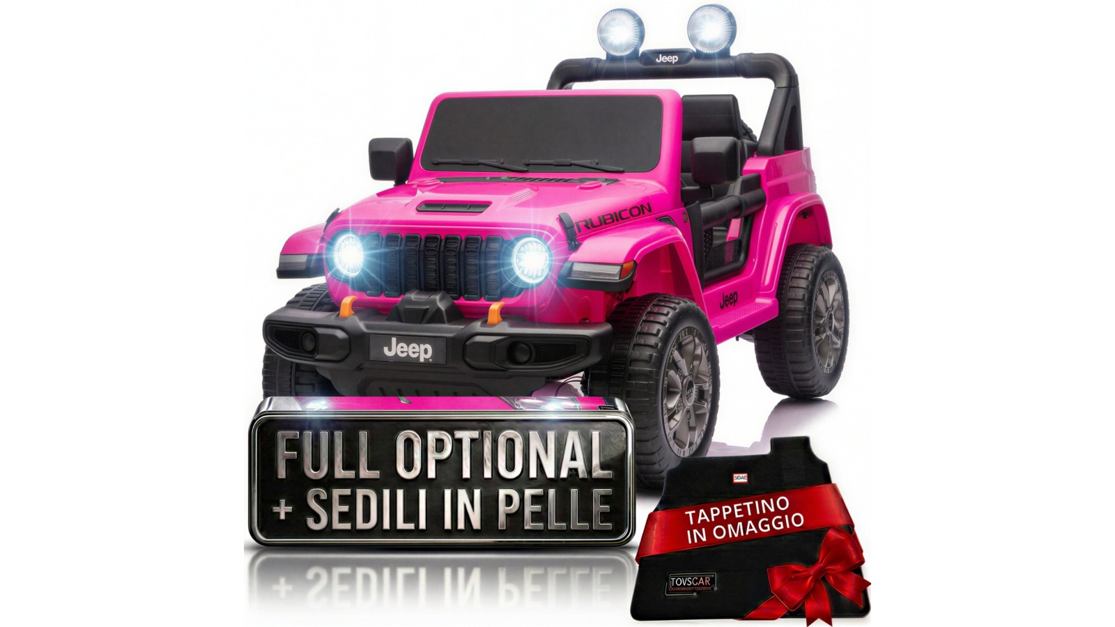 Auto Macchina Elettrica NEW Jeep Wrangler Rubicon 12V per Bambini porte apribili Con telecomando Full accessori Tappetini Rosa