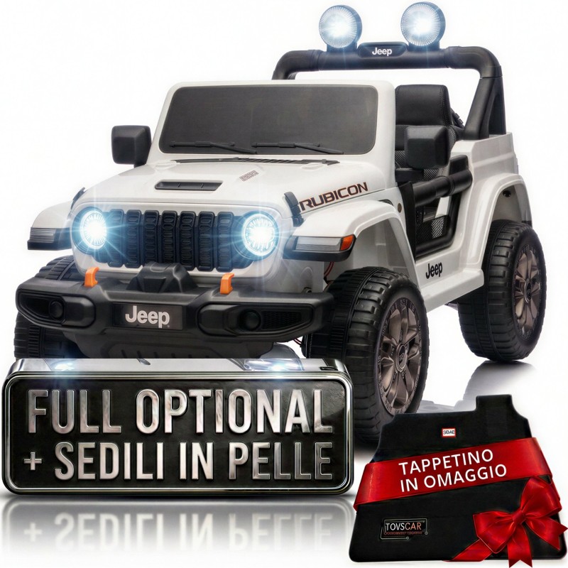Auto Macchina Elettrica NEW Jeep Wrangler Rubicon 12V per Bambini porte apribili Con telecomando Full accessori Tappetini Bianca