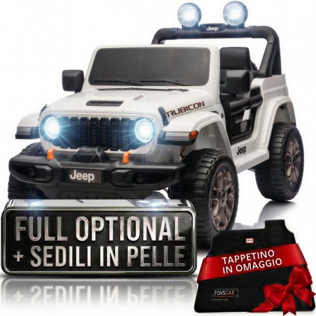 Auto Macchina Elettrica NEW Jeep Wrangler Rubicon 12V per Bambini porte apribili Con telecomando Full accessori Tappetini Bianca
