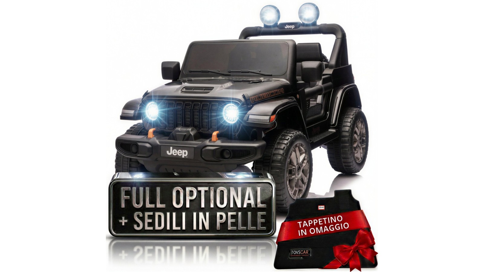 Auto Macchina Elettrica NEW Jeep Wrangler Rubicon 12V per Bambini porte apribili Con telecomando Full accessori Tappetini Nera