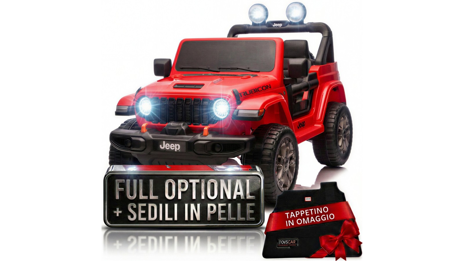 Auto Macchina Elettrica NEW Jeep Wrangler Rubicon 12V per Bambini porte apribili Con telecomando Full accessori Tappetini Rossa