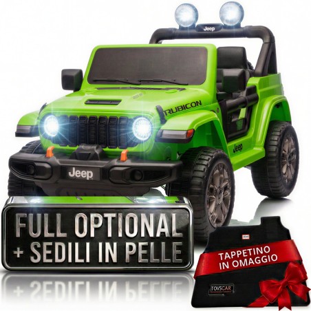 Auto Macchina Elettrica NEW Jeep Wrangler Rubicon 12V per Bambini porte apribili Con telecomando Full accessori Tappetini Verde