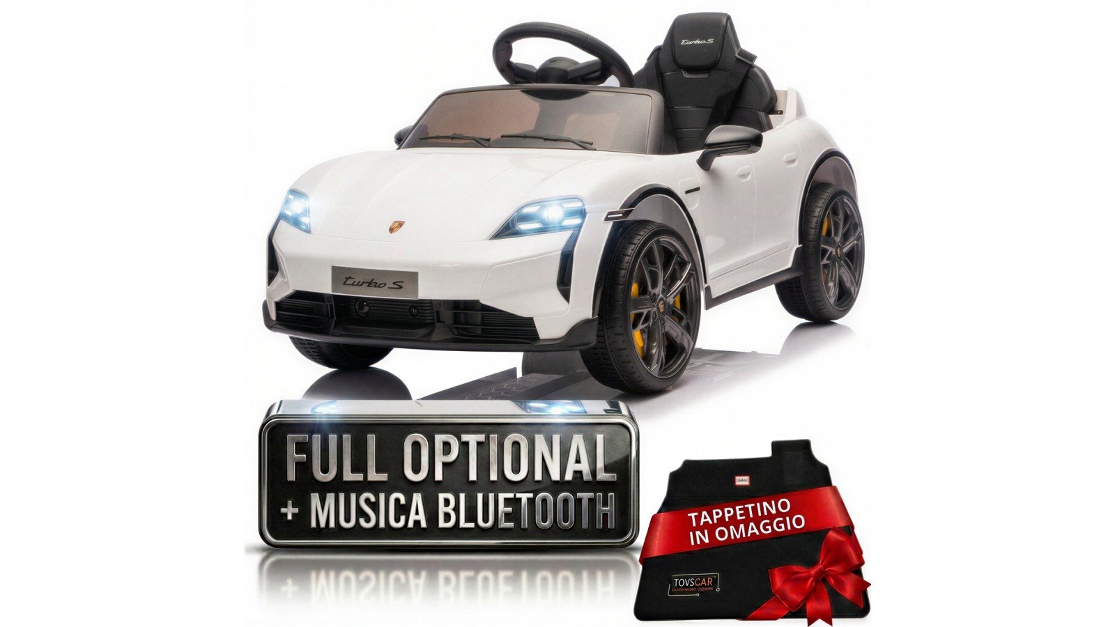 Auto Elettrica Bambini 12V Porsche Taycan Turbo S con Telecomando Porte Apribili, Bluetooth Luci LED e Tappetini
