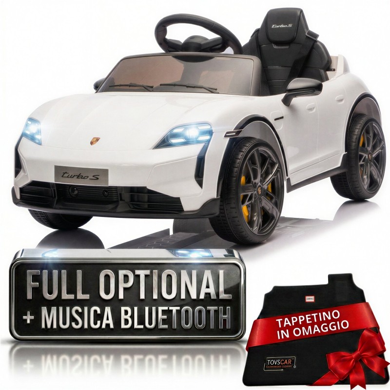 Auto Elettrica Bambini 12V Porsche Taycan Turbo S con Telecomando Porte Apribili, Bluetooth Luci LED e Tappetini
