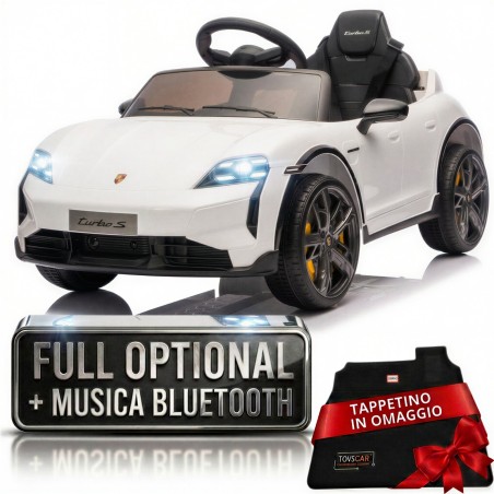 Auto Elettrica Bambini 12V Porsche Taycan Turbo S con Telecomando Porte Apribili, Bluetooth Luci LED e Tappetini