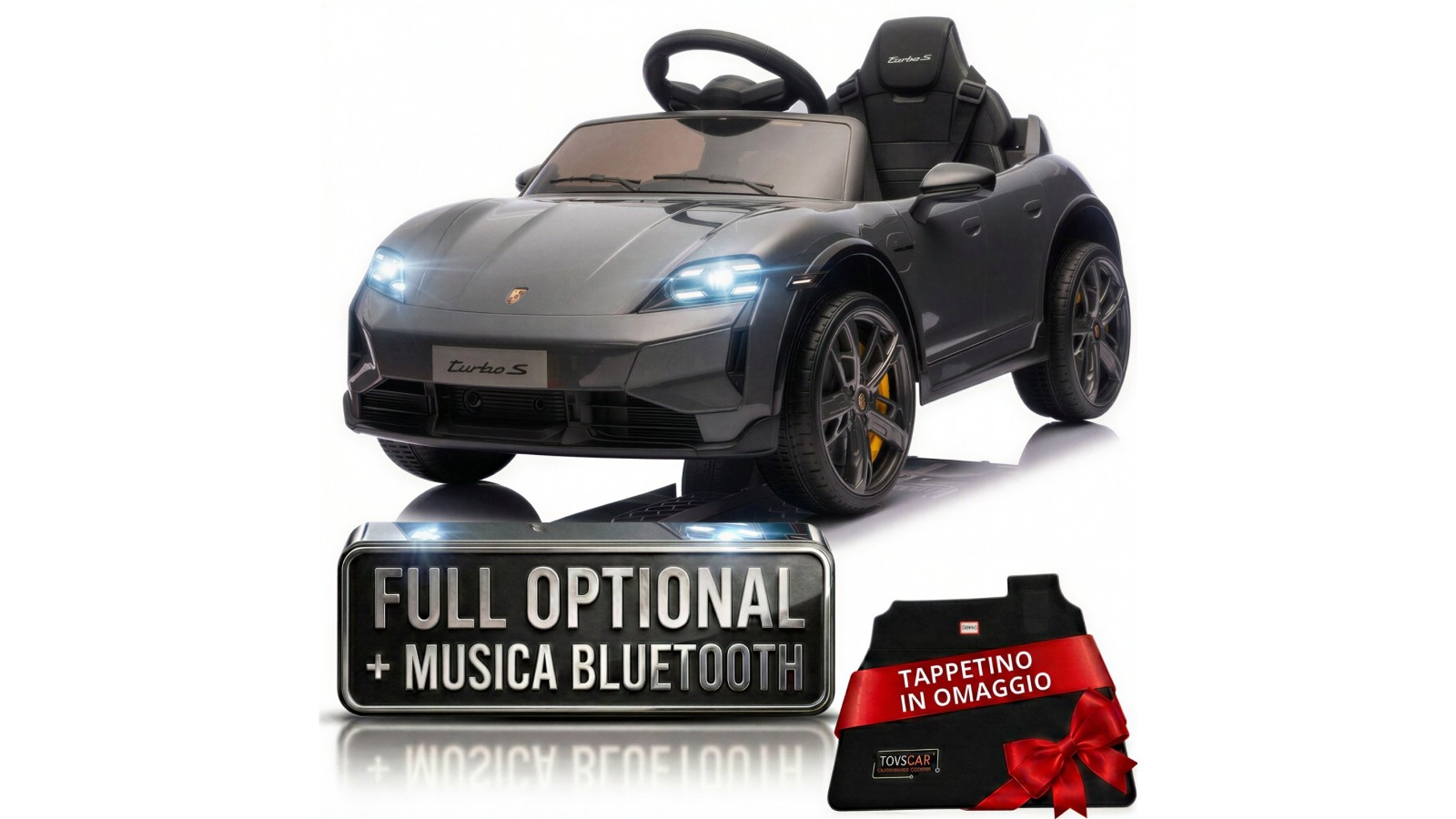Auto Elettrica Bambini 12V Porsche Taycan Turbo S con Telecomando Porte Apribili, Bluetooth Luci LED e Tappetini Nera