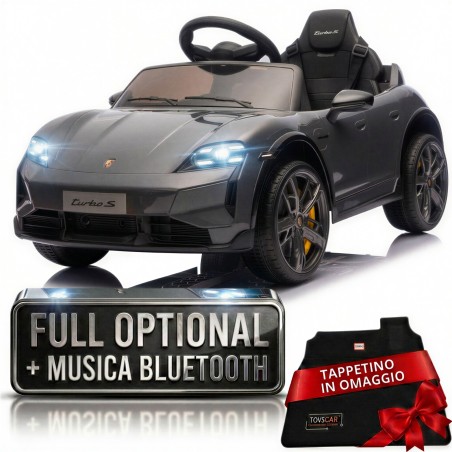 Auto Elettrica Bambini 12V Porsche Taycan Turbo S con Telecomando Porte Apribili, Bluetooth Luci LED e Tappetini Nera