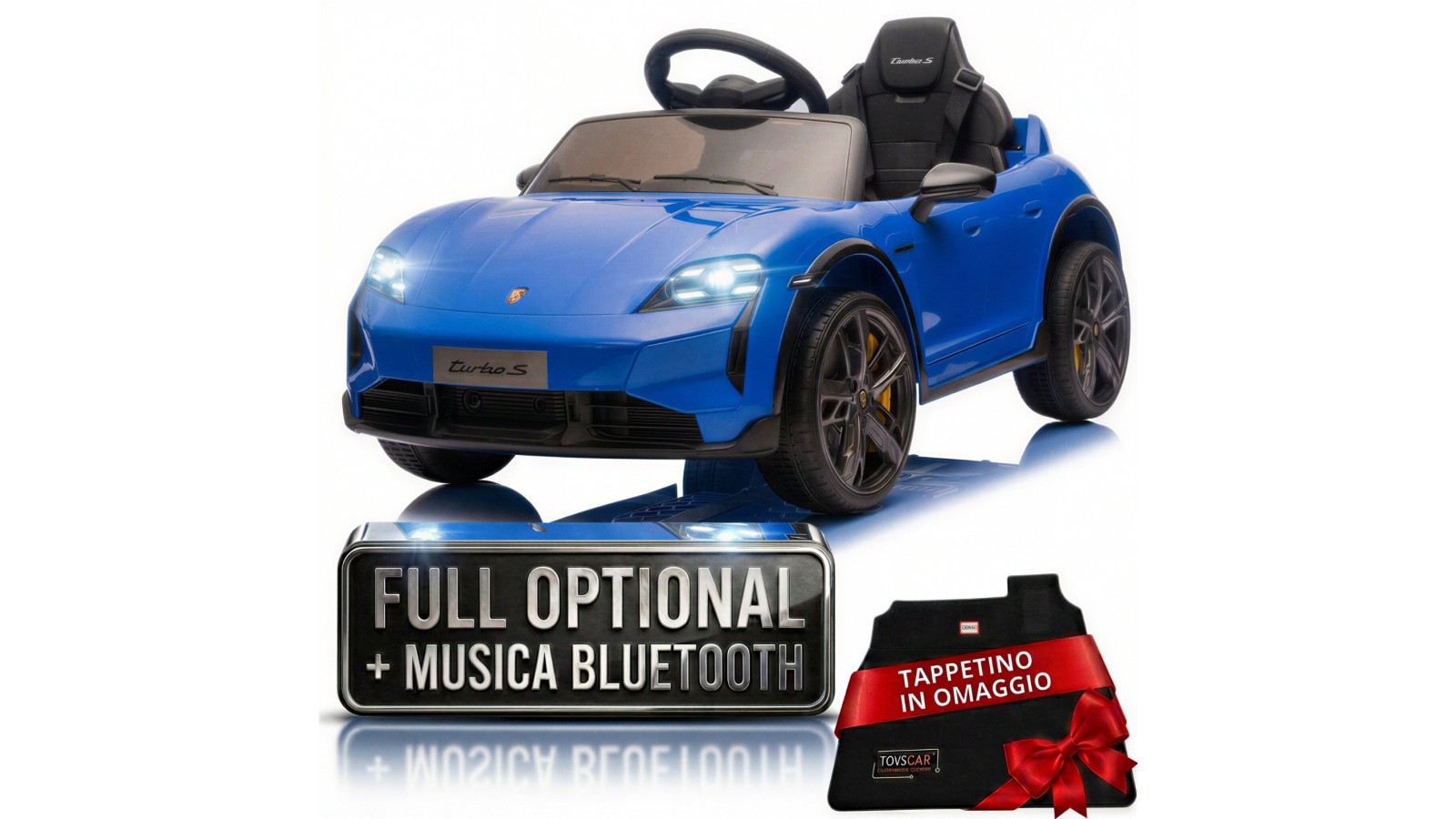copy of Auto Elettrica Bambini 12V Porsche Taycan Turbo S con Telecomando Porte Apribili, Bluetooth Luci LED e Tappetini Blue