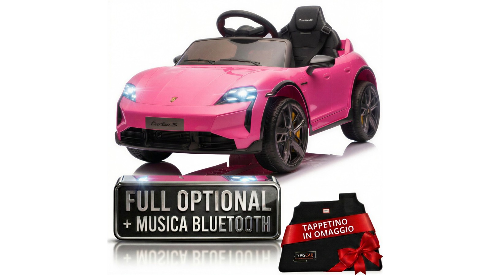 Auto Elettrica Bambini 12V Porsche Taycan Turbo S con Telecomando Porte Apribili, Bluetooth Luci LED e Tappetini Rosa