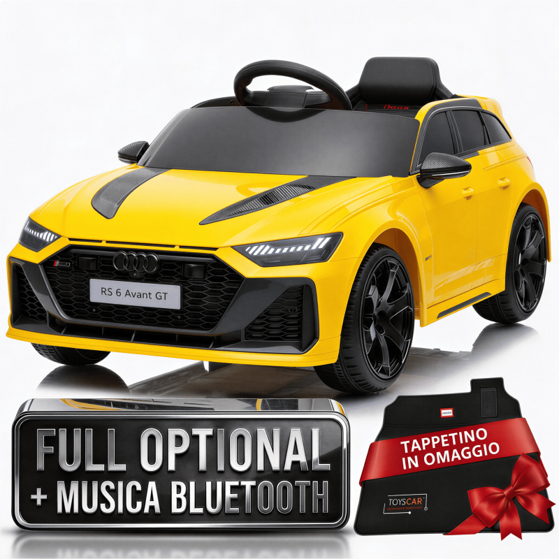 Auto Macchina Elettrica per Bambini 12V Audi RS6 Avant GT con Telecomando Bluetooth Gialla