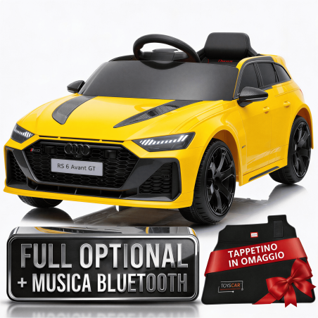 Auto Macchina Elettrica per Bambini 12V Audi RS6 Avant GT con Telecomando Bluetooth Gialla