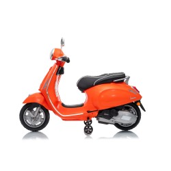 Vespa Primavera Elettrica per Bambini 12V Licenza Ufficiale Piaggio Sedile Pelle Luci LED suono Clacson Arancione