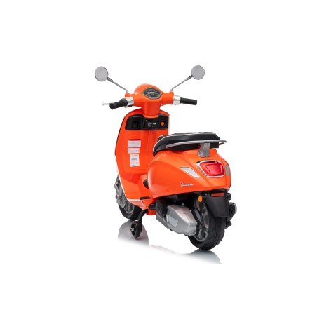 Vespa Primavera Elettrica per Bambini 12V Licenza Ufficiale Piaggio Sedile Pelle Luci LED suono Clacson Arancione