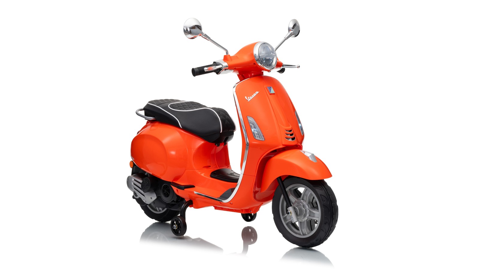 Vespa Primavera Elettrica per Bambini 12V Licenza Ufficiale Piaggio Sedile Pelle Luci LED suono Clacson Arancione