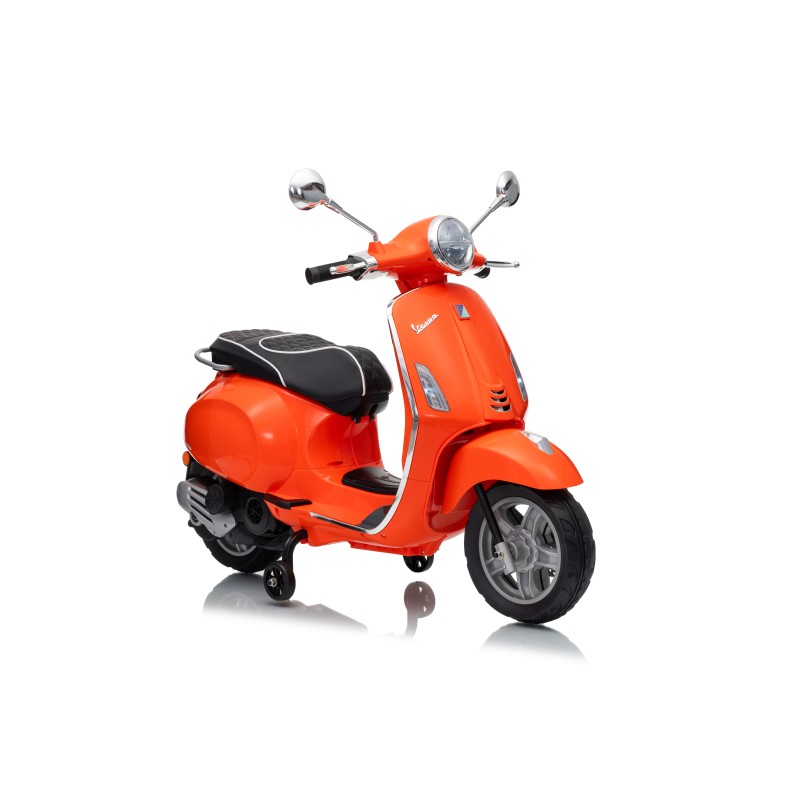Vespa Primavera Elettrica per Bambini 12V Licenza Ufficiale Piaggio Sedile Pelle Luci LED suono Clacson Arancione