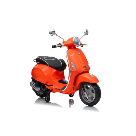 Vespa Primavera Elettrica per Bambini 12V Licenza Ufficiale Piaggio Sedile Pelle Luci LED suono Clacson Arancione