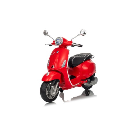 Vespa Primavera Elettrica per Bambini 12V Licenza Ufficiale Piaggio Sedile Pelle Luci LED suono Clacson Rossa