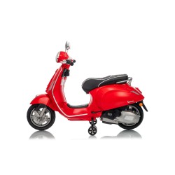 Vespa Primavera Elettrica per Bambini 12V Licenza Ufficiale Piaggio Sedile Pelle Luci LED suono Clacson Rossa