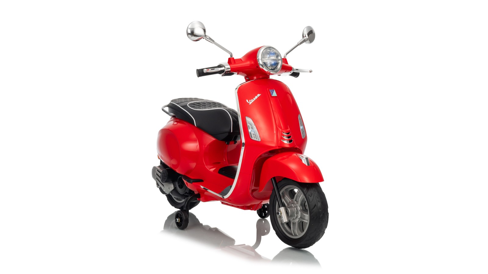 Vespa Primavera Elettrica per Bambini 12V Licenza Ufficiale Piaggio Sedile Pelle Luci LED suono Clacson Rossa