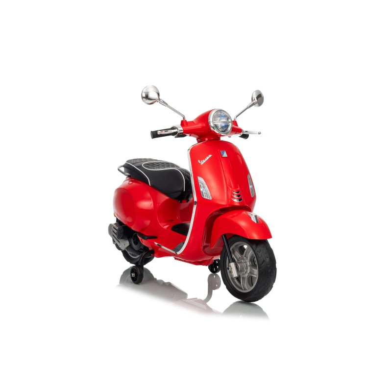 Vespa Primavera Elettrica per Bambini 12V Licenza Ufficiale Piaggio Sedile Pelle Luci LED suono Clacson Rossa
