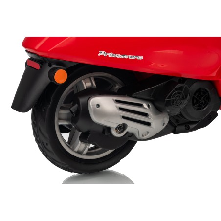 Vespa Primavera Elettrica per Bambini 12V Licenza Ufficiale Piaggio Sedile Pelle Luci LED suono Clacson Rossa