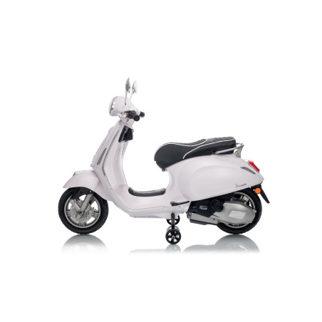 Vespa Primavera Elettrica per Bambini 12V Licenza Ufficiale Piaggio Sedile Pelle Luci LED suono Clacson Bianco