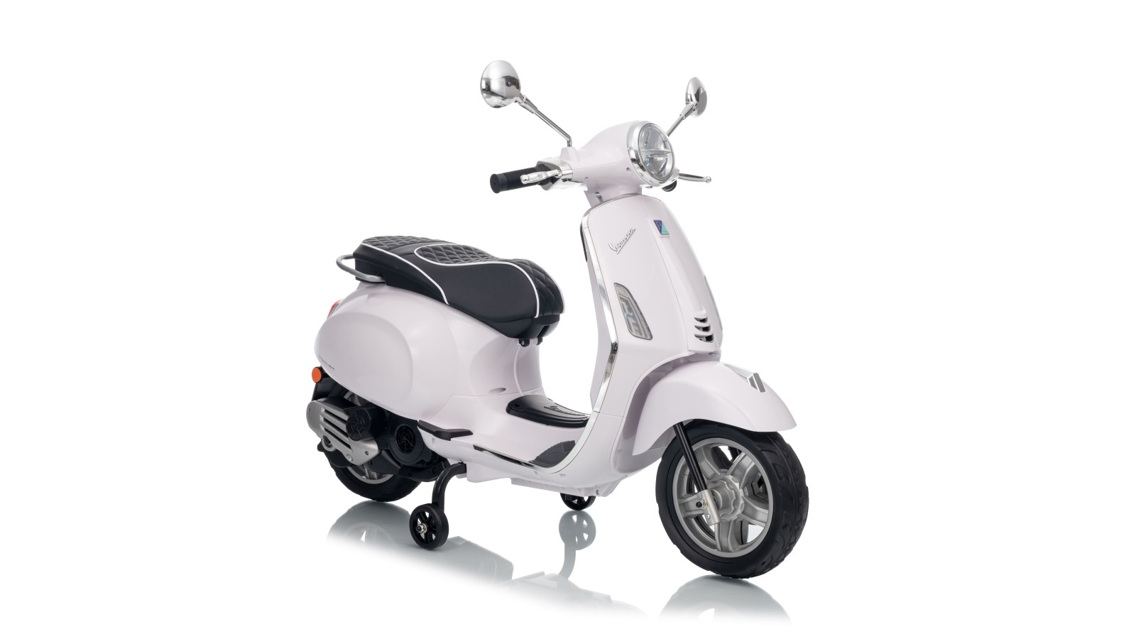 Vespa Primavera Elettrica per Bambini 12V Licenza Ufficiale Piaggio Sedile Pelle Luci LED suono Clacson Bianco